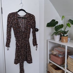 Floral Faux Wrap Mini Long Sleeve Dress